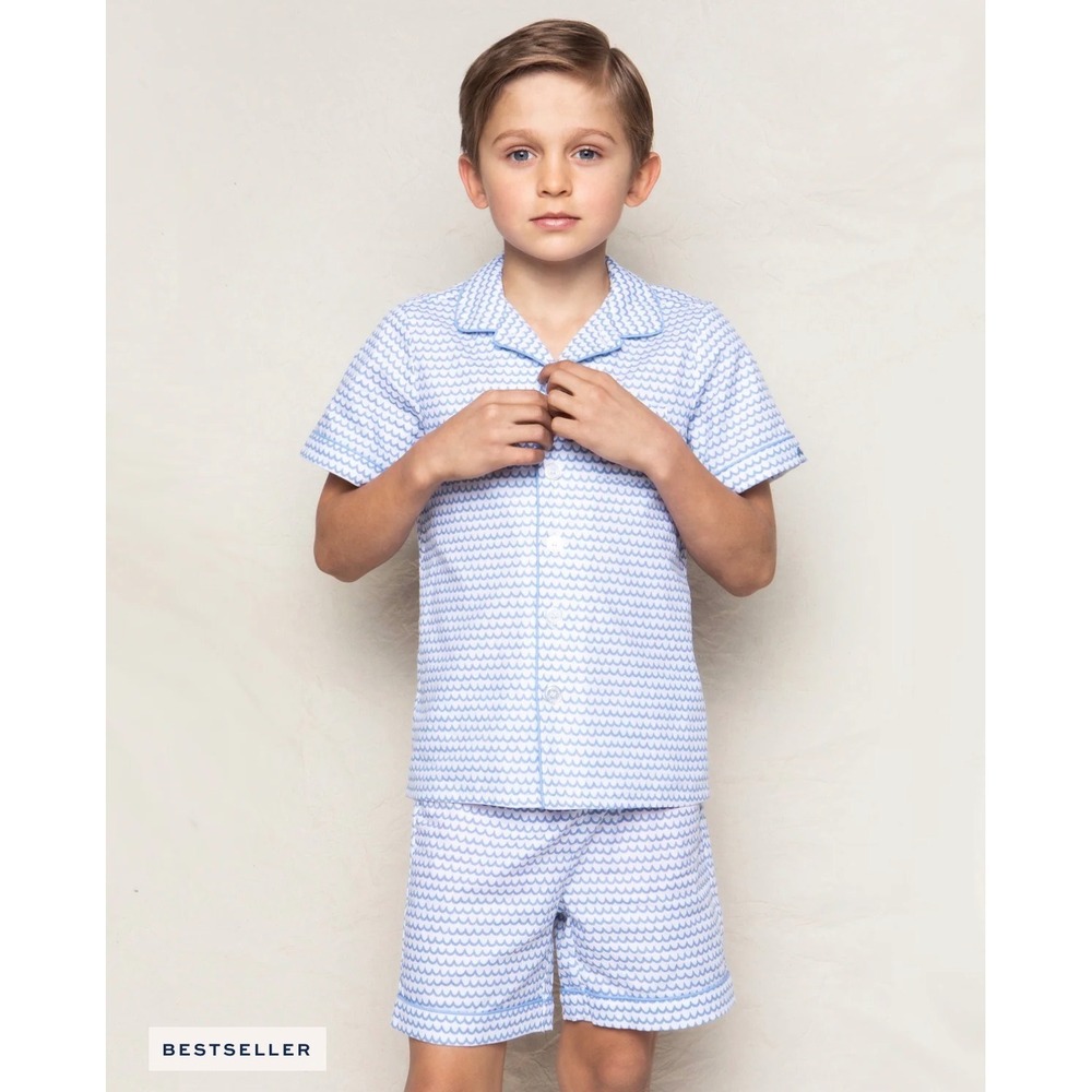 Petite Plume Twill Pajama Short Set Boys 5 Blue La Mer Nautical Preppy Waves Pjs
